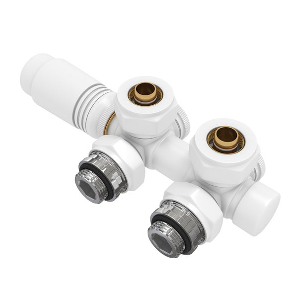 EMKE Heizkörperthermostat Multiblock-Set – Thermostat-Ventilanschluss für Handtuchwärmer & Heizkörper, geeignet für φ16xG1/2, Weiß, Eck- & Durchgangsform