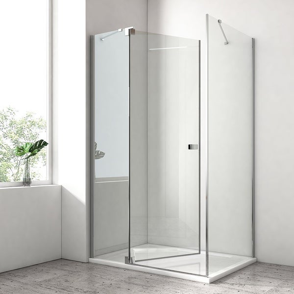 EMKE Eckdusche Eckeinstieg Pendeltür Duschkabine mit Flach-Scharnieren und Seitenwand, Tür x Seitenwand 80x100 cm, 8 mm ESG Sicherheitsglas, Höhe: 190 cm