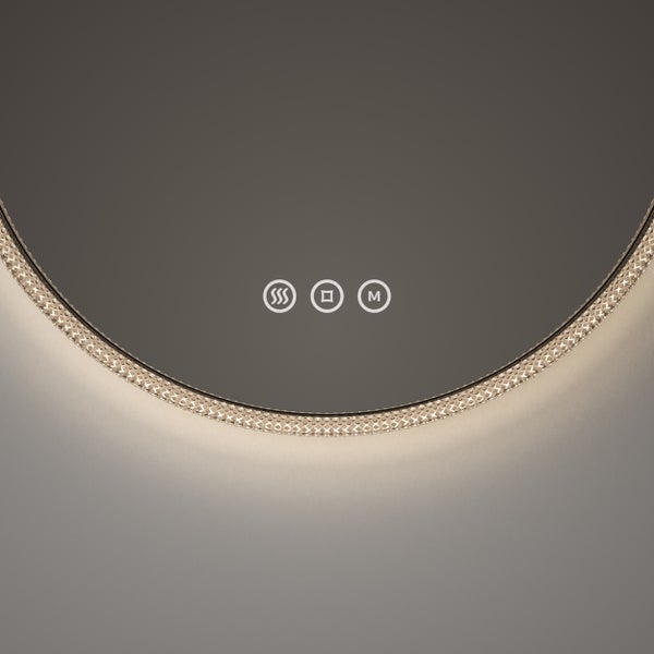 Detailansicht eines Spiegels mit Beschlagschutz, Lichtschalter und Memory Funktion