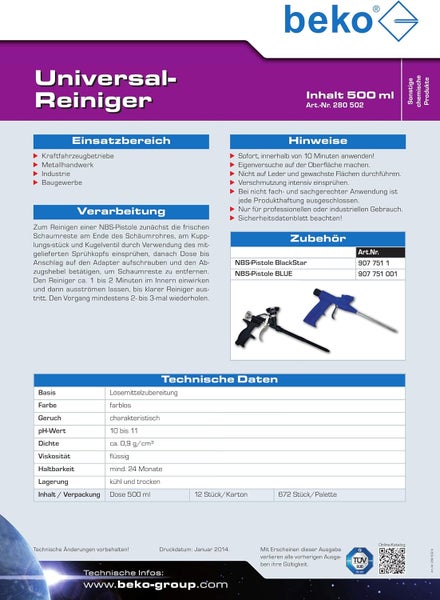 beko 6 x beko Pistolenschaum Polyurethanschaum 750 ml inkl. Universalreinger 500ml