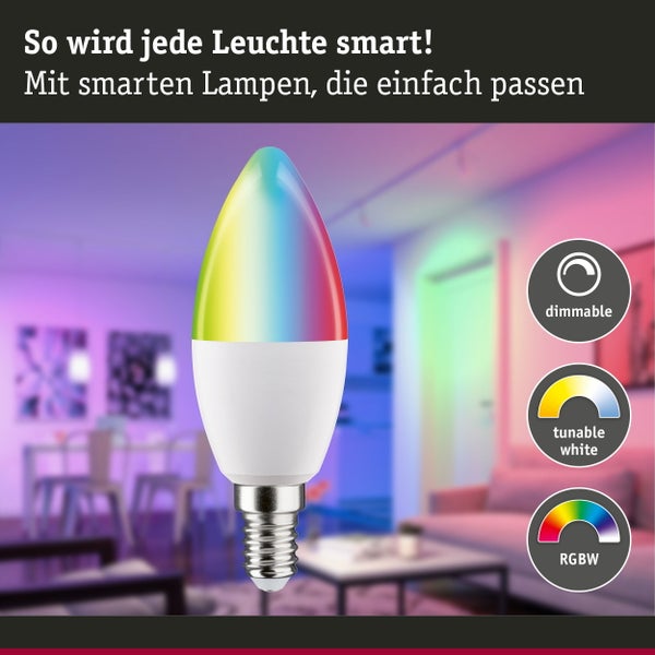 Standard 230V Smart Home Zigbee 3.0 LED Kerze E14 470lm 5W RGBW+ dimmbar Matt