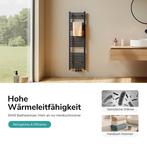 EMKE Badheizkörper mit Handtuch im Badezimmer