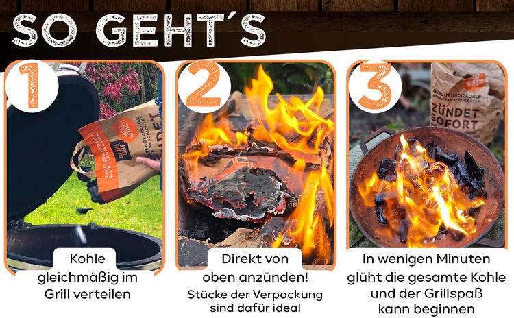 GLÜHGUT (1x3kg)  - 2in1 Qualitätsholzkohle mit biologischer Anzündbeschichtung
