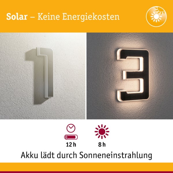 Set Solar LED Hausnummernleuchte inkl. wechselbarer Akku Nummer 13 3000K 2x6lm 2x0,2W Schwarz
