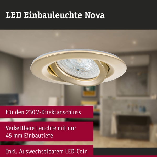 LED Einbauleuchte Nova Plus 3er-Set IP65 rund 93mm 30° GU10 3x6W 3x460lm 230V dimmbar 2700K Gold matt