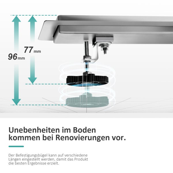 Produktdetailansicht zeigt die Höheneinstellung zwischen 77 Millimeter und 96 Millimeter