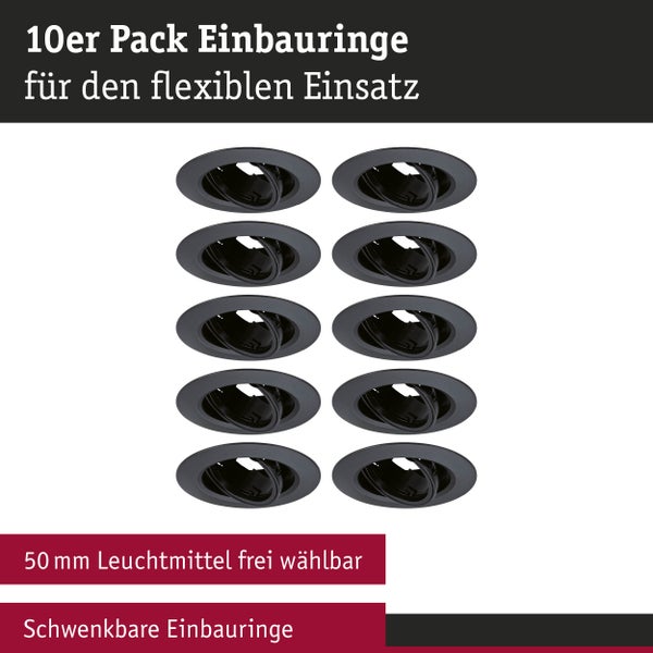 Einbauleuchte 10er-Set schwenkbar rund 90mm 30° GU10 max. 10x10W 230V dimmbar Schwarz