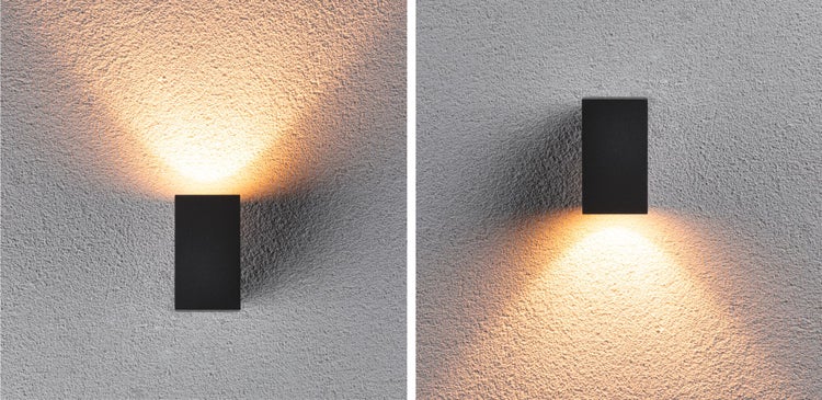 LED Wandleuchte Flame insektenfreundlich IP44 eckig 58x103mm 2200K 4W 265lm 230V 75° Anthrazit Metall