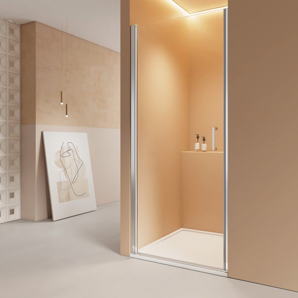 EMKE Duschtür 75 x 195 cm Pendeltür Nischentür Schwingtür 6 mm ESG Sicherheitsglas mit beidseitiger Nano-Beschichtung, pflegeleicht