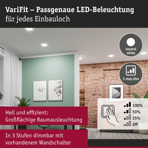 VariFit LED Einbaupanel 3-Step-Dim Veluna IP44 eckig 215x215mm 22W 1700lm 4000K Satin dimmbar