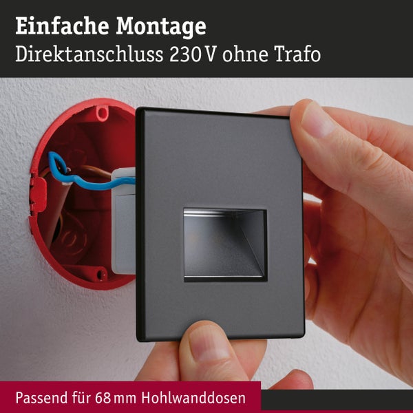 Set LED Wandeinbauleuchte Edge 3er-Set eckig 80x5mm 3x1,2W 3x50lm 230V 2700K Schwarz matt