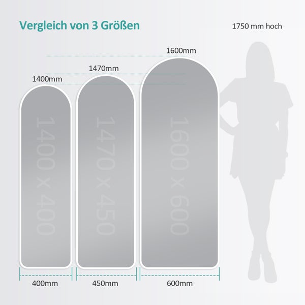 EMKE Bogen Standspiegel Ganzkörperspiegel mit Rahmen aus Aluminiumlegierung für Wohn-,Schlaf-, Aufenthalt und Ankleidezimmer, Weiß, 160x60cm