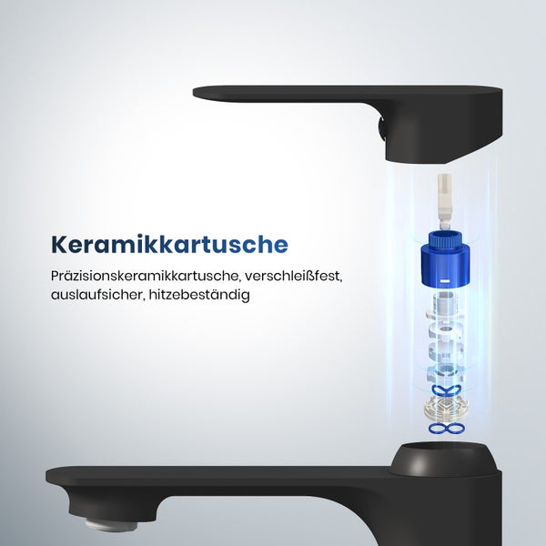 EMKE Badezimmerarmatur, Waschtischmischer, Haushaltswasserhahn, Waschtischarmatur für Aufsatzwaschbecken, Kurz Waschtischarmatur Messing Mischbatterie, Schwarz, L166 x H 152mm