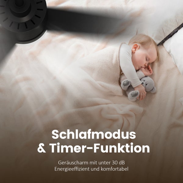 EMKE Deckenventilator mit LED, dimmbar, 6 Geschwindigkeiten, Fernbedienung & Timer, Schlafmodus, Ø1320×378 mm, Schwarz