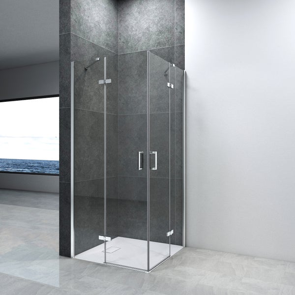 EMKE Duschkabine Eckeinstieg Dusche Duschabtrennung mit 5 mm NANO-Glas, 75x80cm, 195cm Höhe