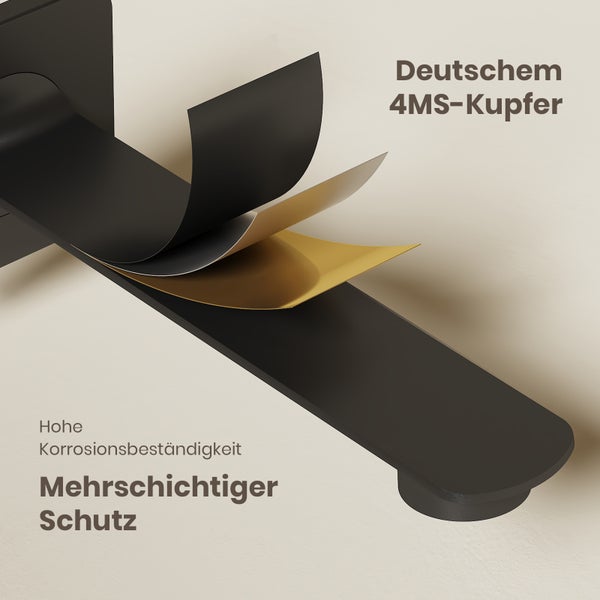 EMKE Wandarmatur, Edelstahl-Waschtischmischer, ergonomischer Einhebelmischer, geräuschreduzierend, Unterputz-Grundkörper,  Keramik-Ventilkern，Schwarz