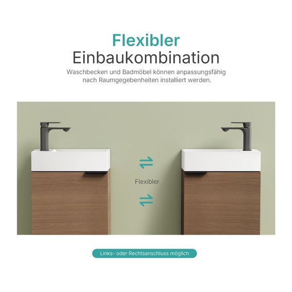 Flexible Einbaukombination mit Waschbecken und Badmöbel zur individuellen Raumanpassung