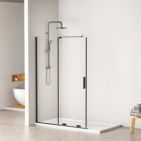 EMKE Walk-In Dusche 120x195 cm, ESG-Sicherheitsglas 8 mm, Nano-Beschichtung, schwarzer Rahmen, Ecklösung für Bad