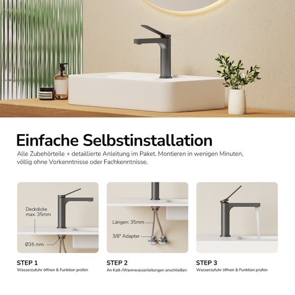 Waschbeckenarmatur mit Schritt-für-Schritt Installationsanleitung