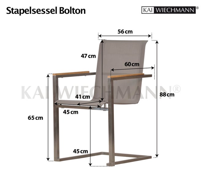 Stapelsessel Bolton mit Maßangaben