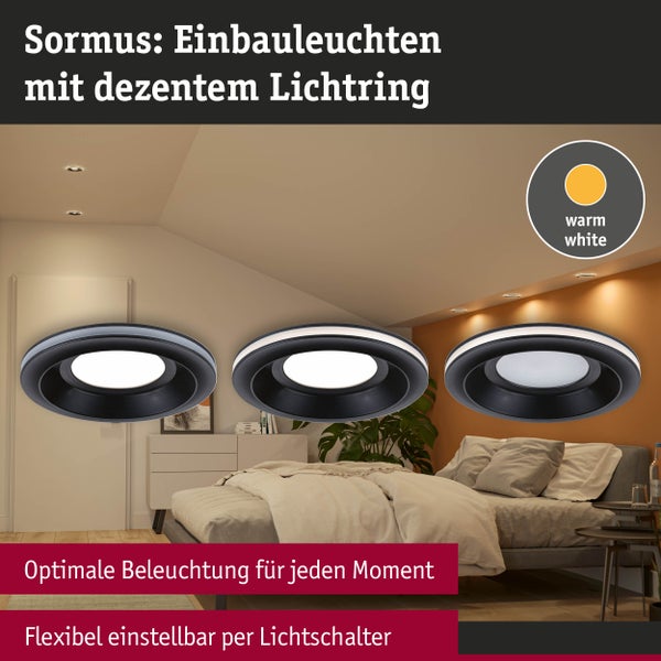 LED Einbauleuchte Sormus Einzelleuchte IP65 rund 100mm 4,8W / 1,5W 560lm / 180lm 230V 3000K Schwarz