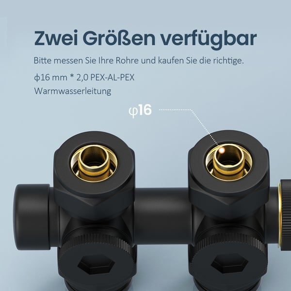 EMKE Heizkörperthermostat Multiblock-Set – Anschlussarmatur mit Thermostat für Heizkörper und Handtuchtrockner, Heizungszubehör in Eck- und Durchgangsform φ16xG1/2, Schwarz