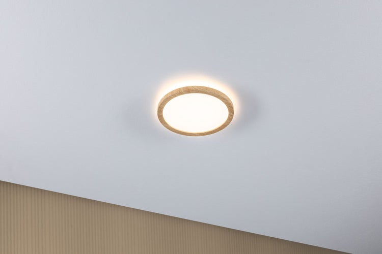 LED Panel Atria Shine Backlight IP44 rund 190mm 11,2W 850lm 3000K Holzoptik