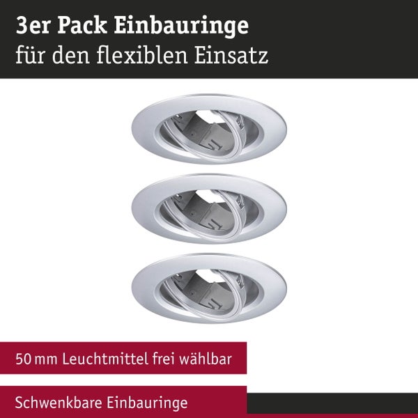 Einbauleuchte 3er-Set schwenkbar rund 90mm 30° GU10 max. 3x10W 230V dimmbar Chrom matt