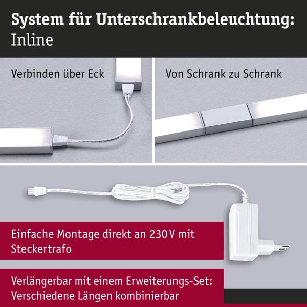 LED Unterschrankleuchte Inline Starterset 3000K dimmbar 2x4W 350x26mm 2x350lm 24V Chrom matt