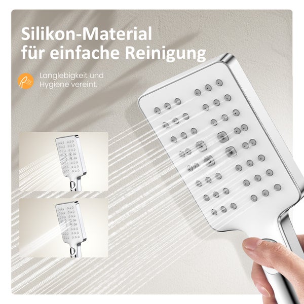 EMKE Brausegarnitur–Duschset mit Handbrause, Seifenhalter, 3 Strahlarten, 72 cm Stange, 150 cm Schlauch, Chrom