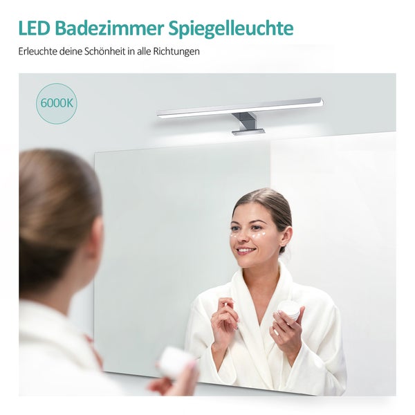 EMKE Spiegelleuchte LED Spiegelleuchte 40cm Spiegellampen für Badezimmer IP44 Schrankleuchte, Chrom, Kaltweißes Licht 6000K