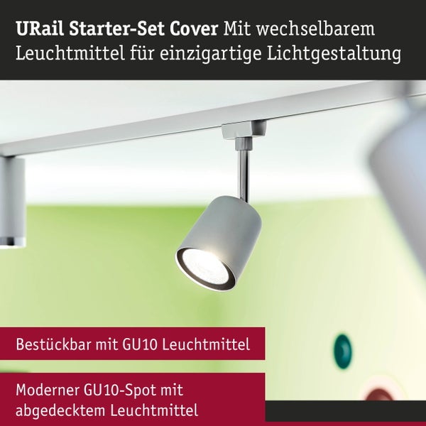 URail Schienenspot Cover Starterset GU10 max. 10W dimmbar 230V Chrom matt, Chrom