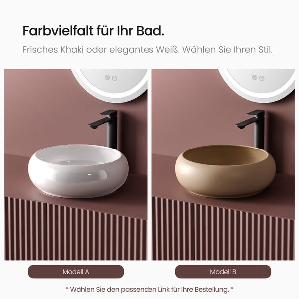 EMKE Aufsatzwaschbecken Ø36 cm, Keramik, Glänzend Weiß, Rund, Design Waschtisch für Bad & Gäste-WC, Pflegeleicht, Feuchtigkeitsbeständig, Höhe 12 cm