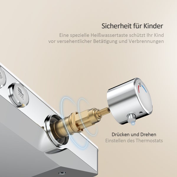 Detailaufnahme eines Thermostats mit Kindersicherungsfunktion