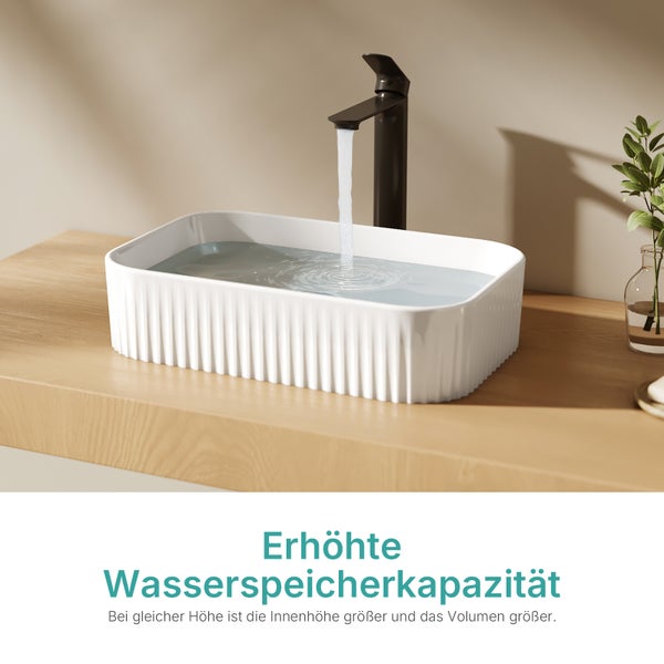 Aufsatzwaschbecken aus Keramik mit Wasserhahn