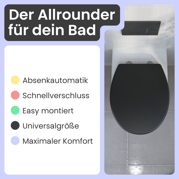 Toilettensitz mit zwei Montagemöglichkeiten und einfacher Ausrichtung dank Montageschablone