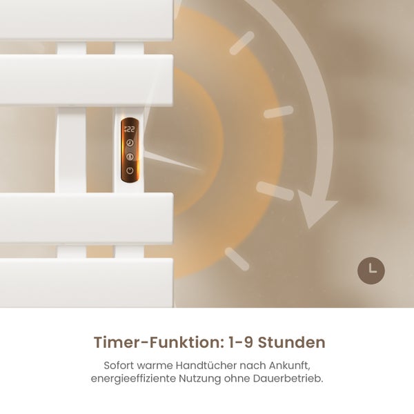EMKE Elektrischer Badheizkörper 100x50 cm, Design-Handtuchheizkörper mit LCD-Display, Thermostat, Timer, Temperaturregelung, WiFi & App-Steuerung, 600W, Flachheizkörper für Bad, Glänzend Weiß, Anschluss rechts