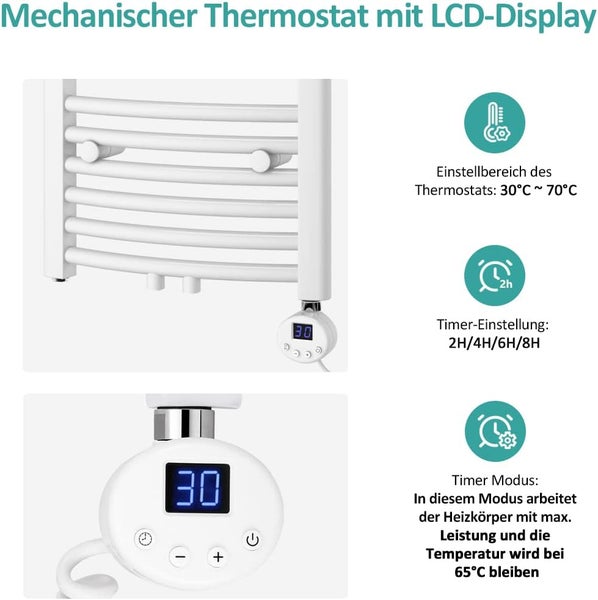 EMKE Heizstab mit Thermostat und LCD Bildschirm 1200W, Heizpatrone für Badheizkörper Heizelement aus Edelstahl Heizungen Heizkörper Heizelemente