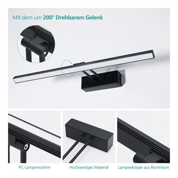EMKE LED Spiegelleuchte Spiegellampen für das bad spiegelleuchte 40cm, 200° drehbar spiegelleuchte led badSpiegelschrank Beleuchtung 4200K  Schrankleuchte (Schwarz)