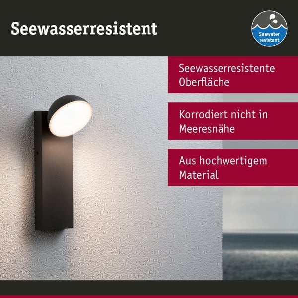 LED Außenwandleuchte Puka seewasserresistent IP44 rund 110x125mm 3000K 8,5W 460lm 230V Anthrazit Aluminium