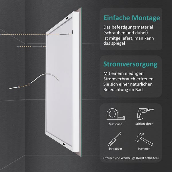 Informationen zur Montage und Stromversorgung des Spiegelschranks