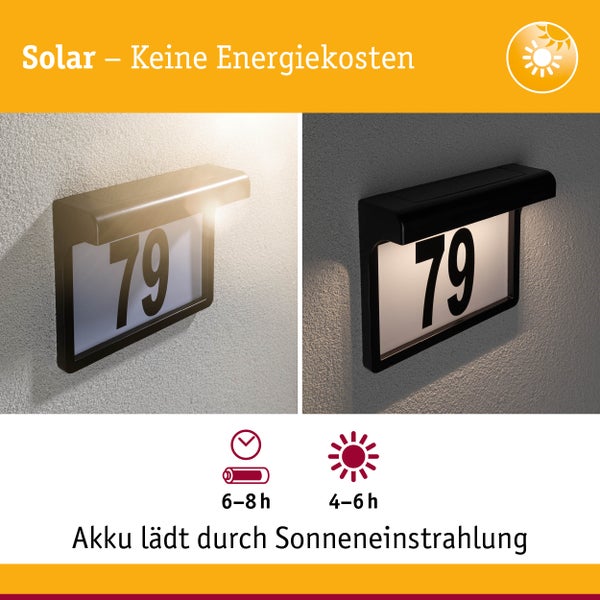 Solar LED Hausnummernleuchte Dayton II IP44 3000K 2lm Schwarz