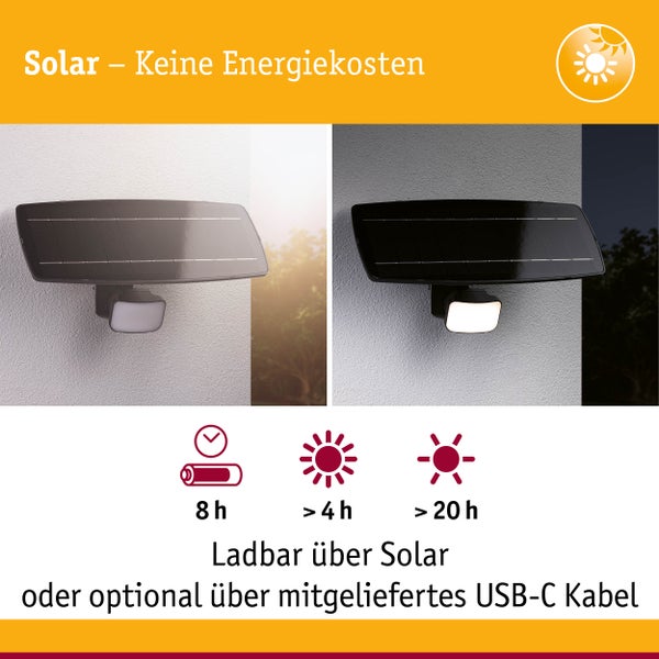 Solar Fluter Flotas inkl. Dämmerungsgesteuerter Bewegungsmelder (HF) IP65 3000K 700lm Anthrazit