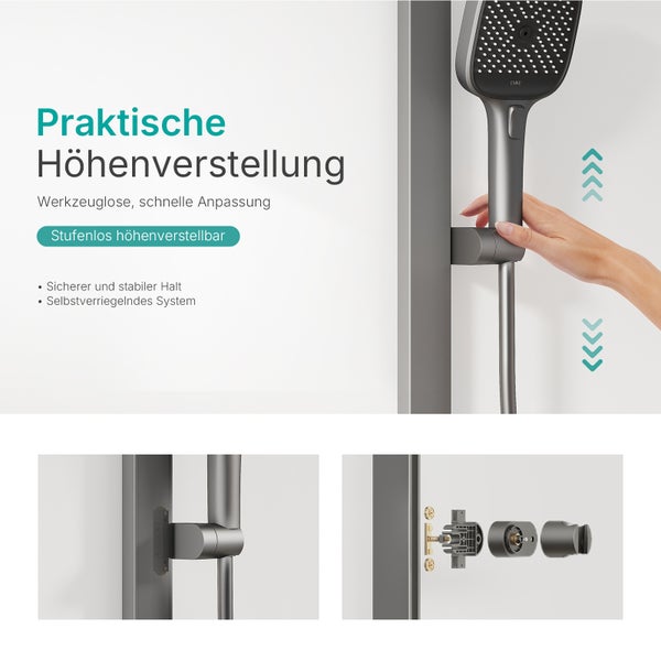 Duschstangenset mit stufenloser Höhenverstellung und Handbrause
