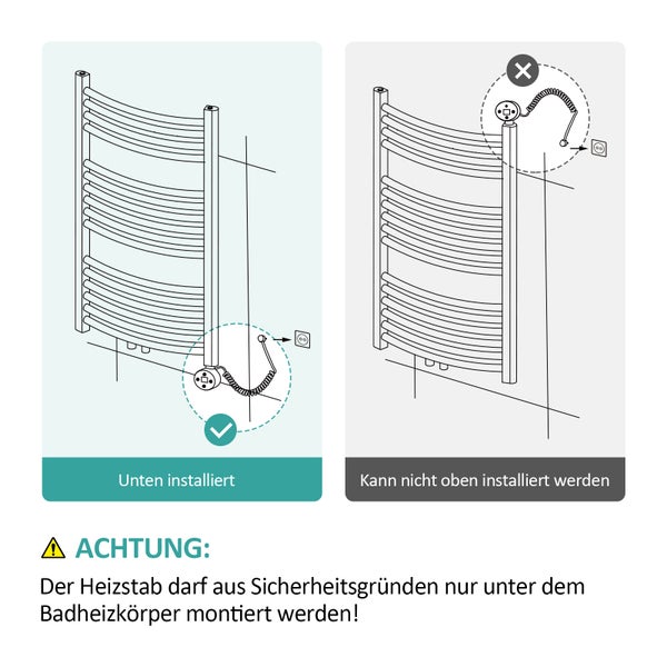 EMKE Heizstab 600W mit Thermostat und LCD Bildschirm, Heizpatrone für Badheizkörper Heizelemente aus Edelstahl Heizungen Handtuchwärmer Schwarz-thumb-4