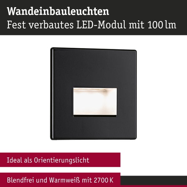 Set LED Wandeinbauleuchte Edge 3er-Set eckig 80x5mm 3x1,2W 3x50lm 230V 2700K Schwarz matt