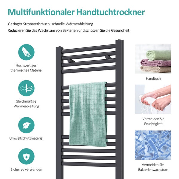 EMKE Badheizkörper Handtuchtrockner Handtuchwärmer 40x100cm, 382 Watt Anthrazit Bad-Heizkörper Mittelanschluss