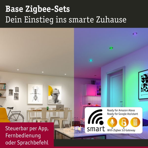 LED Einbauleuchte Smart Home Zigbee 3.0 Base Coin Basisset schwenkbar rund 90mm 20° Coin 3x4,9W 3x420lm 230V dimmbar RGBW+ Weiß