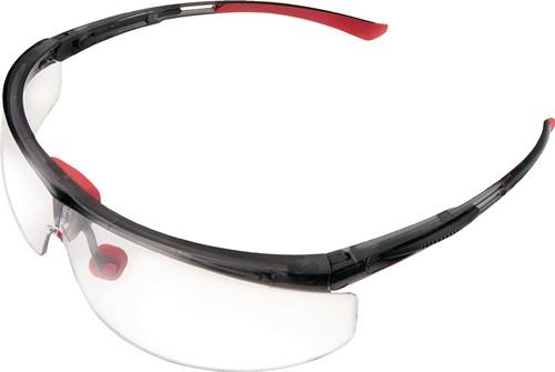 Schutzbrille mit klaren Gläsern und schwarzem Rahmen