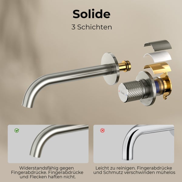 EMKE Unterputz Wandarmatur, 360° schwenkbar, 2-Loch Badarmatur aus Messing, Wandmontage für Waschbecken,288x210x70,Anthrazit